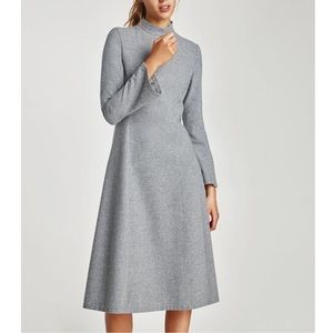 Zara Grey Wool-blend long sleeve midi dress